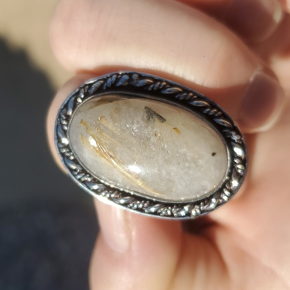 New Gold Rutilated Quartz 925 Silver Ring. - Picture 15 of 16